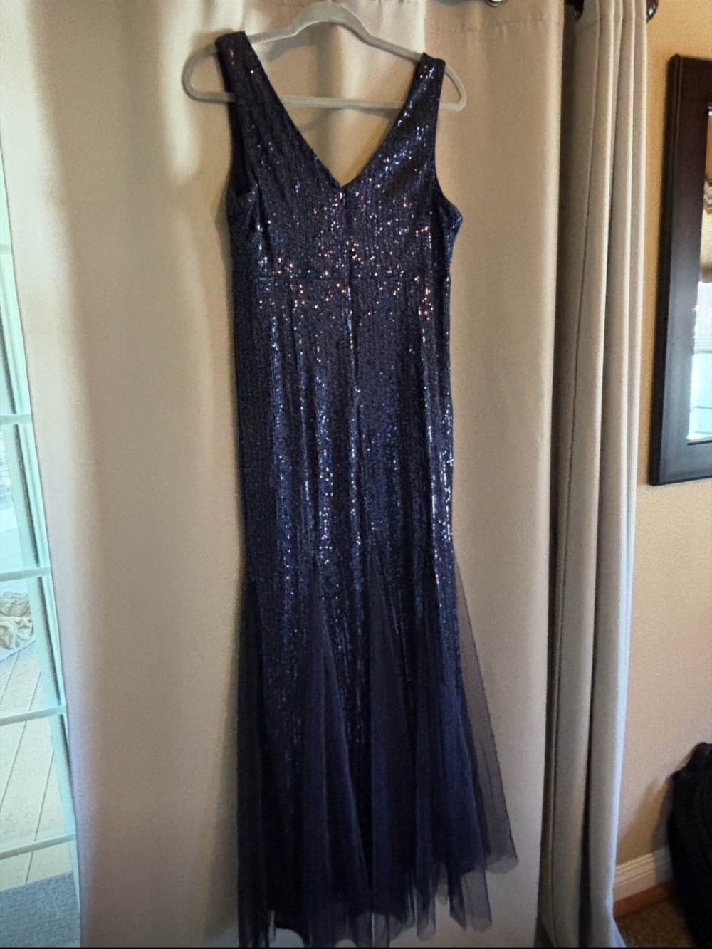 Navy Sequin V-Neck Maxi Evening Dress